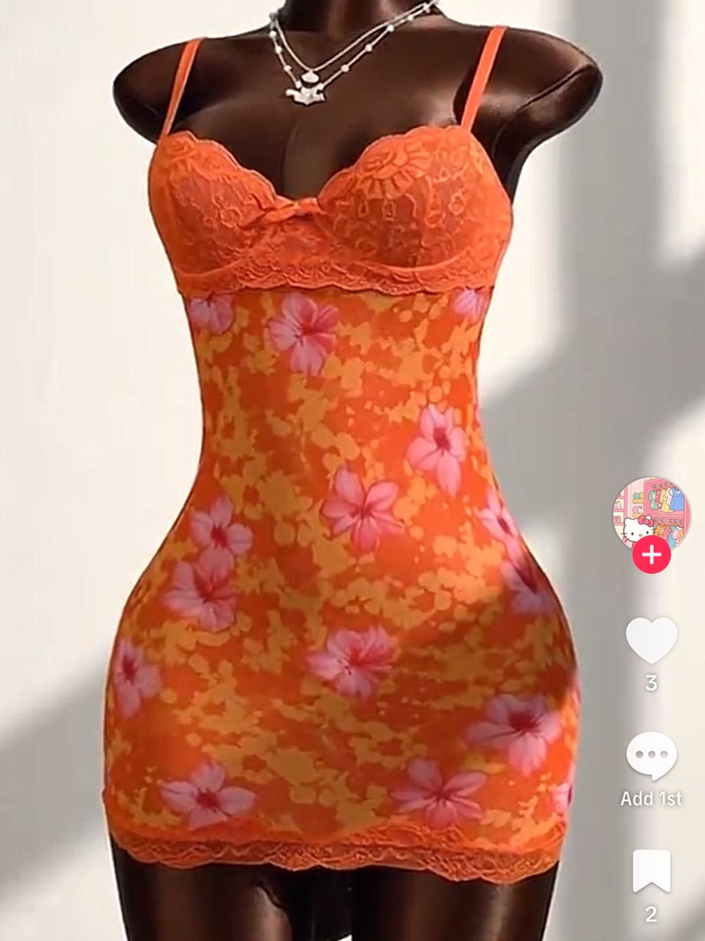 Floral Orange Lace Slip Dress